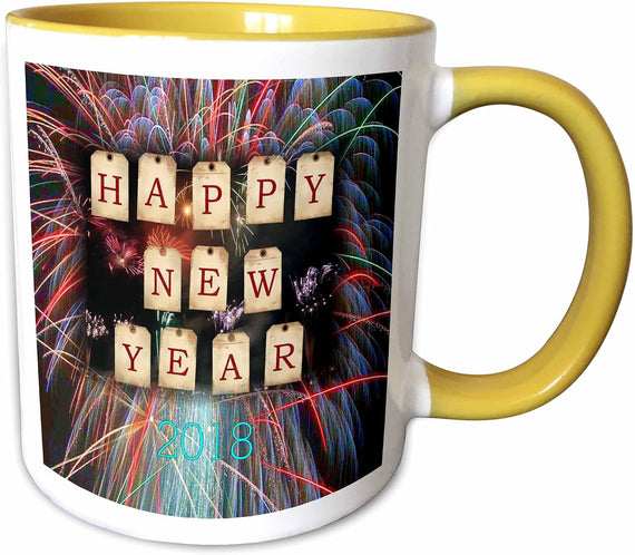 Happy 2018 New Year Tags On Fireworks Ceramic Mug