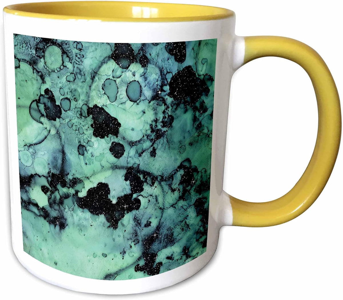 Aqua & Black Faux Printed Glitter Ceramic Mug