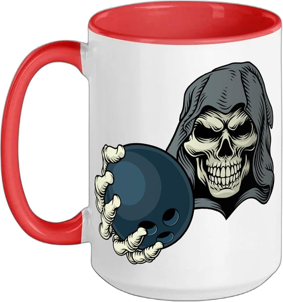 Grim Reaper Death Skeleton Skull Bowling Team Mascot Halloween Mug