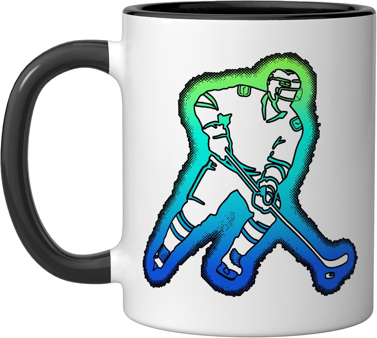 Ice Hockey Player Blue Green Silhouette Hockey Lover Fan Ceramic Mug
