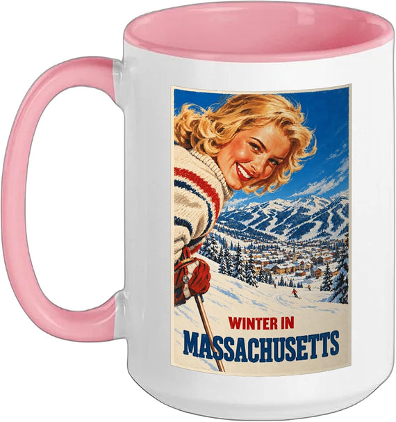 Winter Massachusetts Ski Poster Ceramic Mug