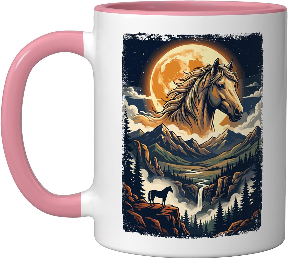Vintage Horse Mystical Animal Retro Full Moon Equestrian Ceramic Mug