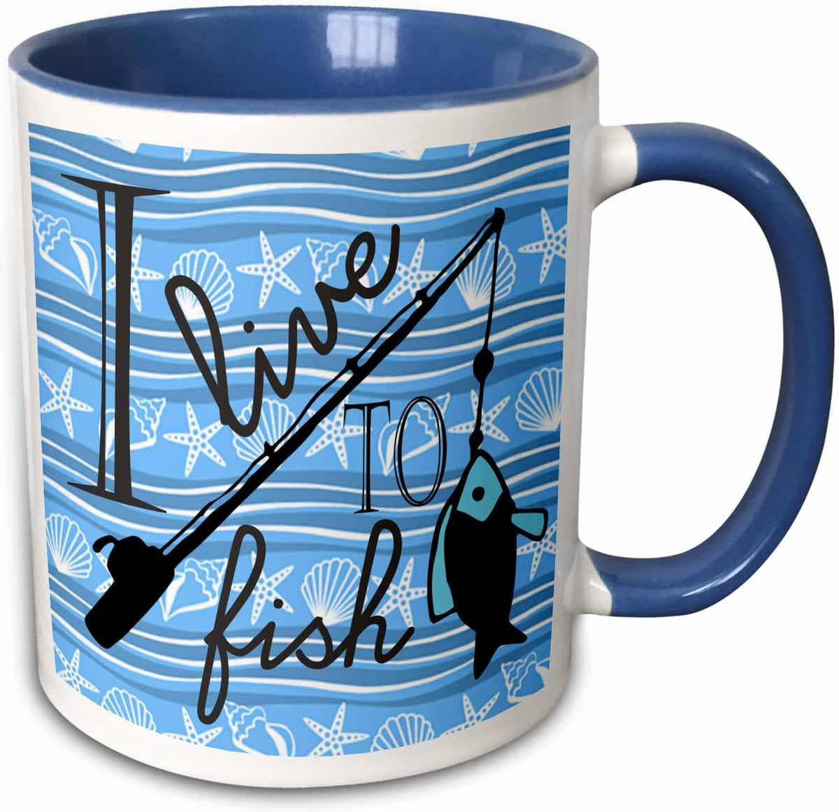 I Live To Fish Blue Ceramic Mug