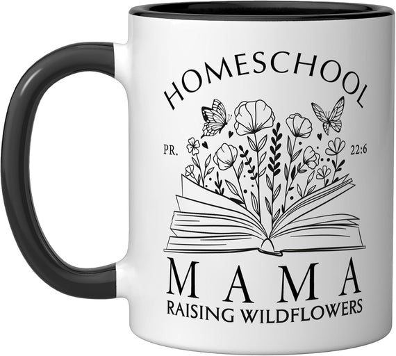 Homeschool Mama With Book Wildflowers, Homeschool Mama Ceramic Mug