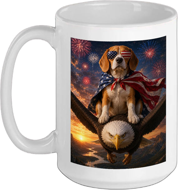Beagle Dog On Bald Eagle American Flag Glasses Usa Ceramic Mug