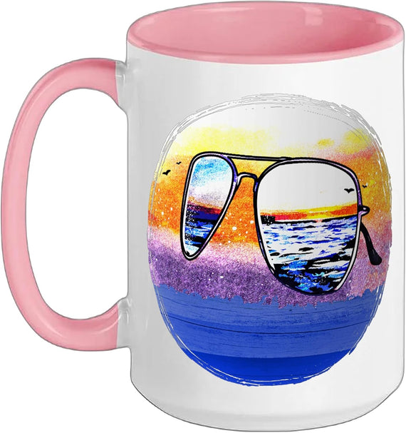 Sunglasses Reflection Of Sunset And Lake Or Beach Ceramic Mug