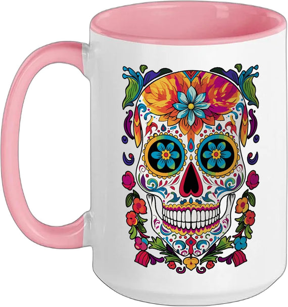 Sugar Skull Halloween Flowers Dia De Los Muertos Calaveras Ceramic Mug