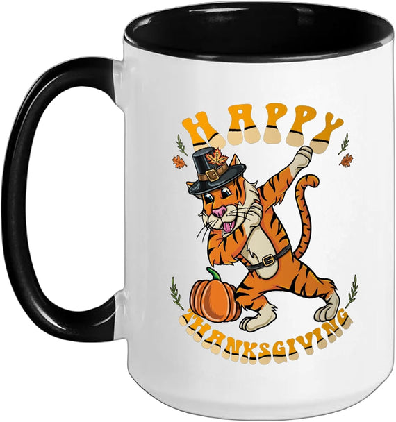 Pilgrim Tiger Happy Thanksgiving Kids Ceramic Mug