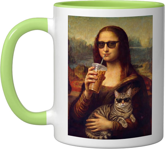 Mona Lisa Art Funny Grey Tabby Cat Meme Ceramic Mug