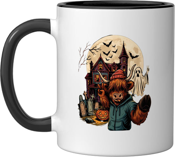 Halloween Highland Cow Costume Pumpkin Spooky Season Ceramic Mug