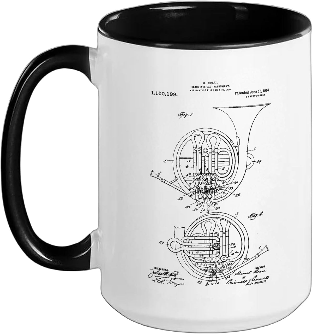 French Horn Vintage Patent Hornist Gift Christmas Ceramic Mug