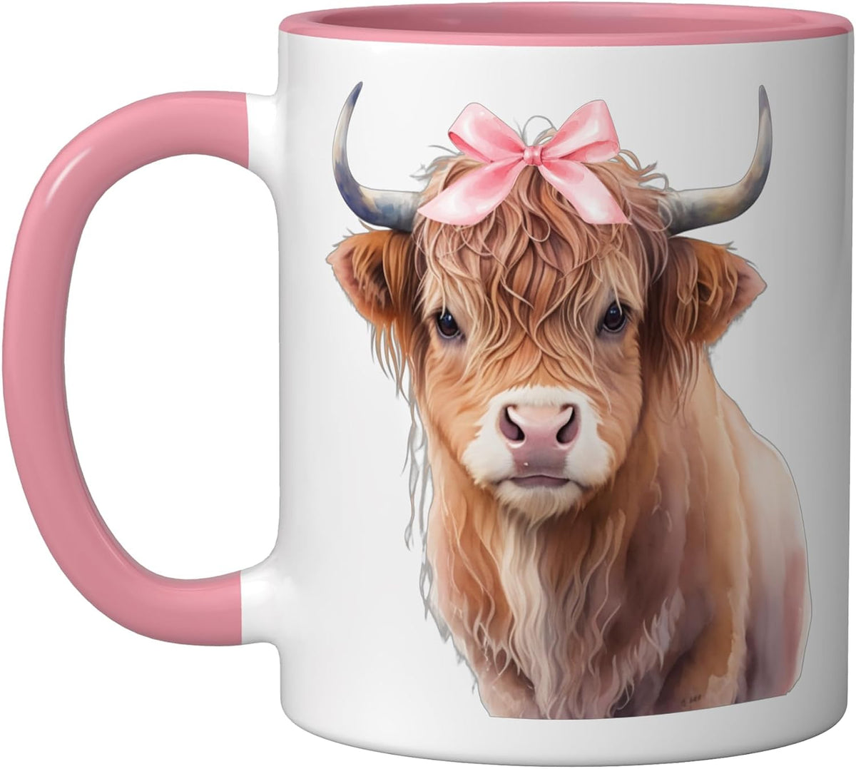 Highland Cow With Coquette Bow Cowhide Western Aesthetic Ceramic Mug