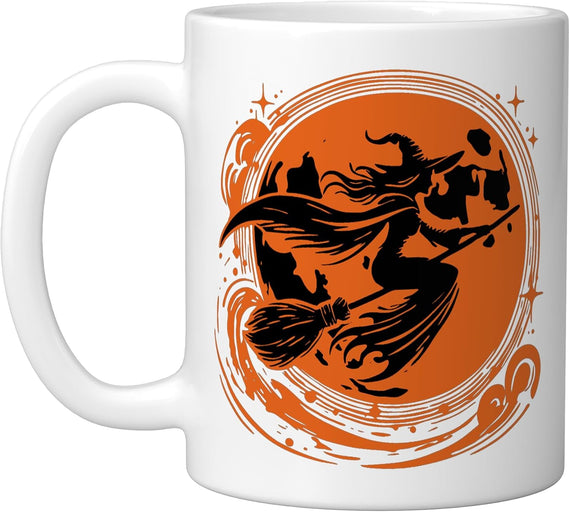 Witch Broom Full Moon Halloween Ceramic Mug
