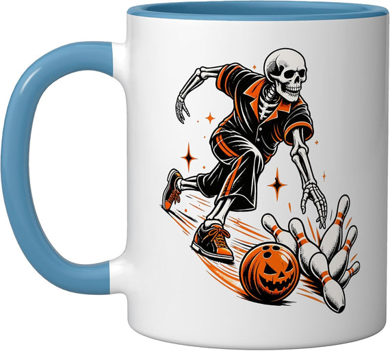 Spooky Skeleton Bowling Pumpkin Ball Halloween Strike Bowler Mug