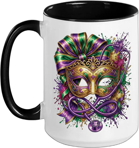 Coquette Bow Mardi Gras Nurse Doctor Mask Ceramic Mug