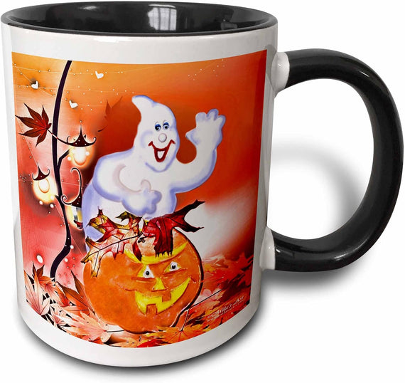 Halloween Ghost and Pumpkin Ceramic Mug