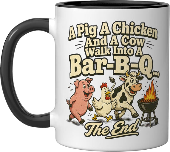 Pig Chicken Cow Walk Into Bar-B-Q Grill Master Ceramic Mug