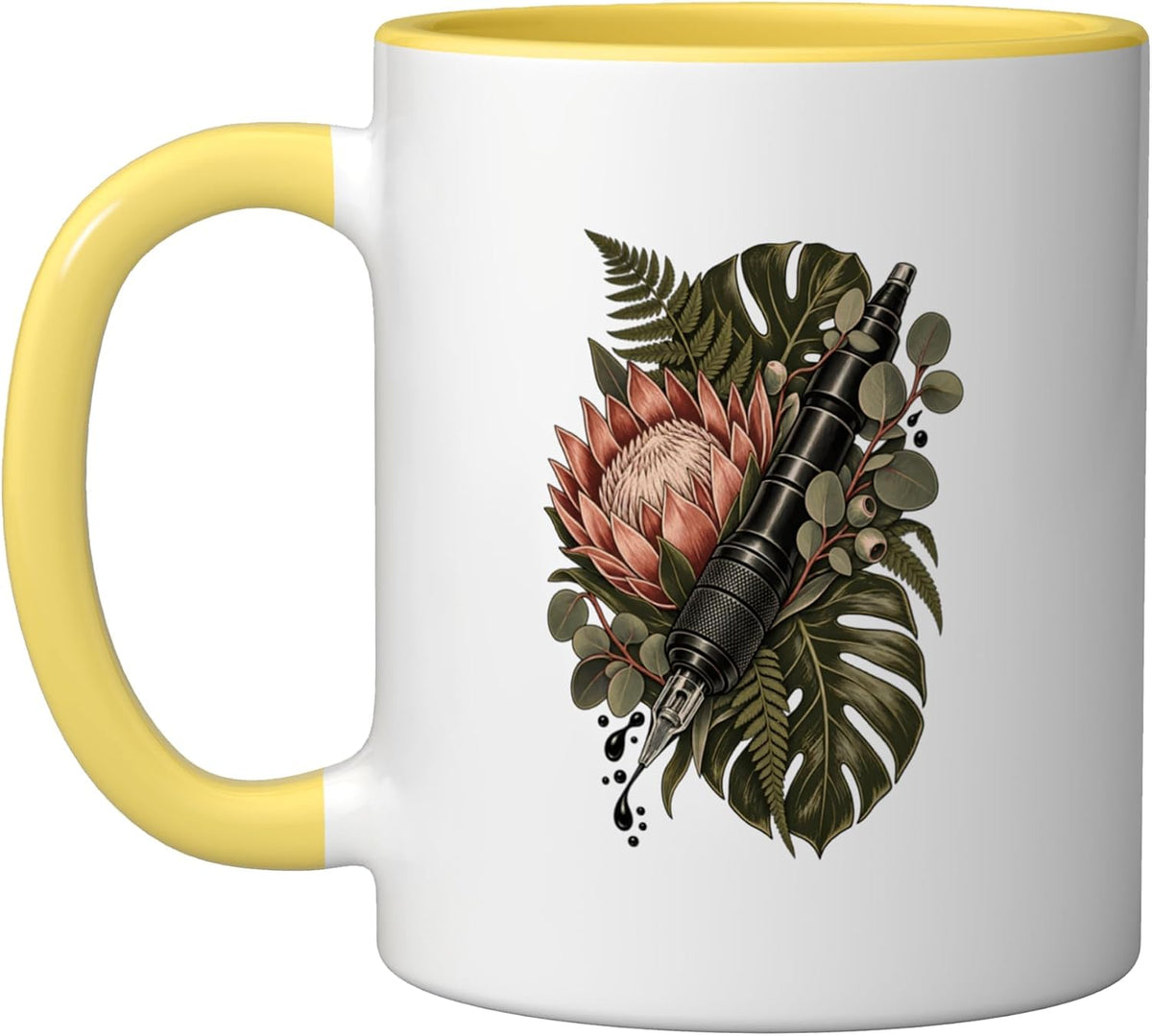 Botanical Rotary Tattoo Machine Floral Ink Artist Ceramic Mug