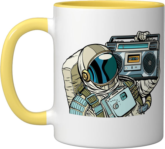 Astronaut Carrying Boombox On Shoulder Jamming Out Ceramic Mug