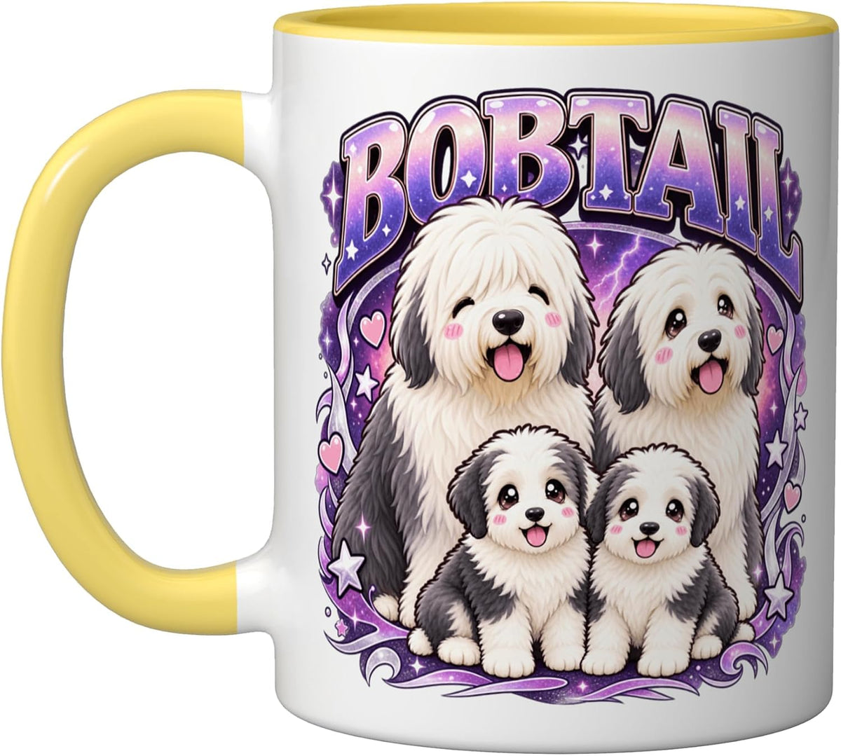 Sweet Bobtail Old English Sheepdog Family Art Ceramic Mug