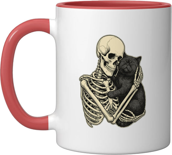 Skeleton Holding Cat Halloween Costume Spooky Season Ceramic Mug