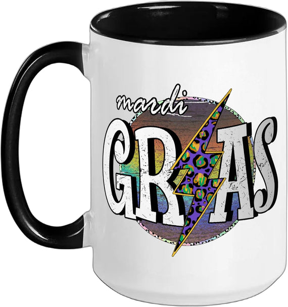 Mardi Gras Bolt Leopard Purple Green Yellow Graphic Design Ceramic Mug