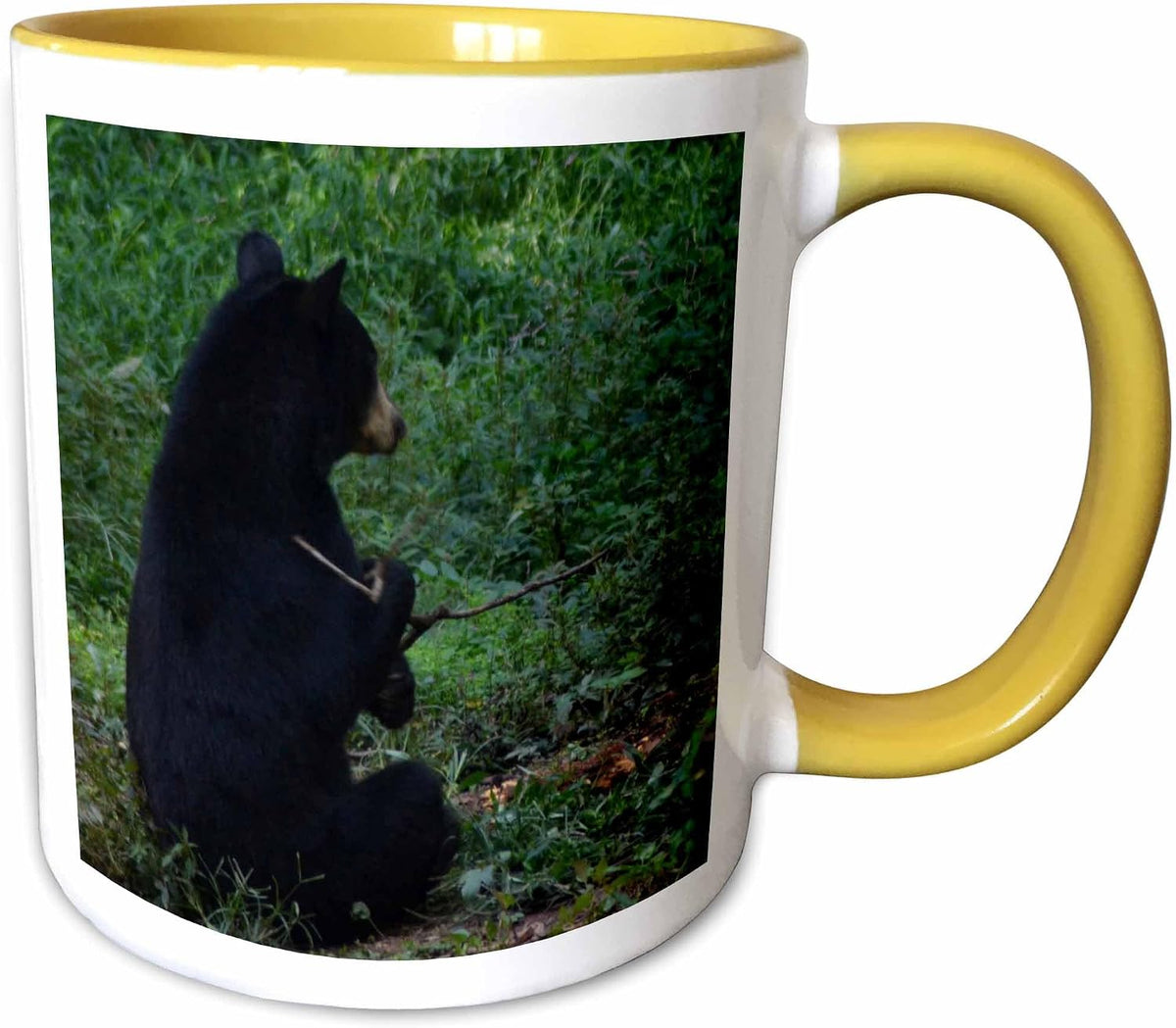 A Black Bear Guarding Its Playing Stick Ceramic Mug