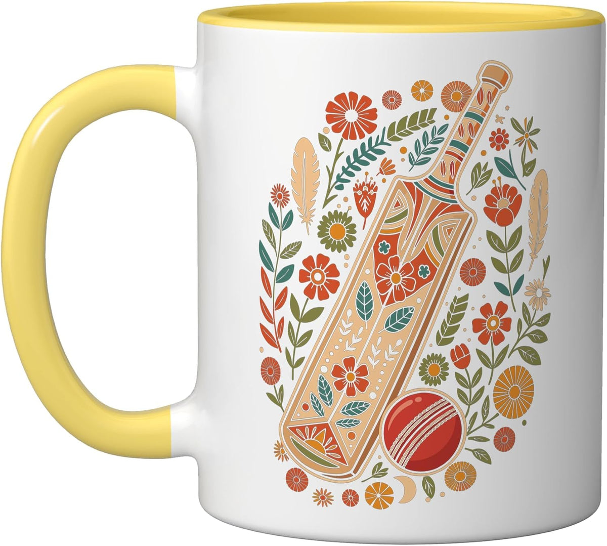 Boho Floral Cricket Bat And Ball Summer Halloween Ceramic Mug