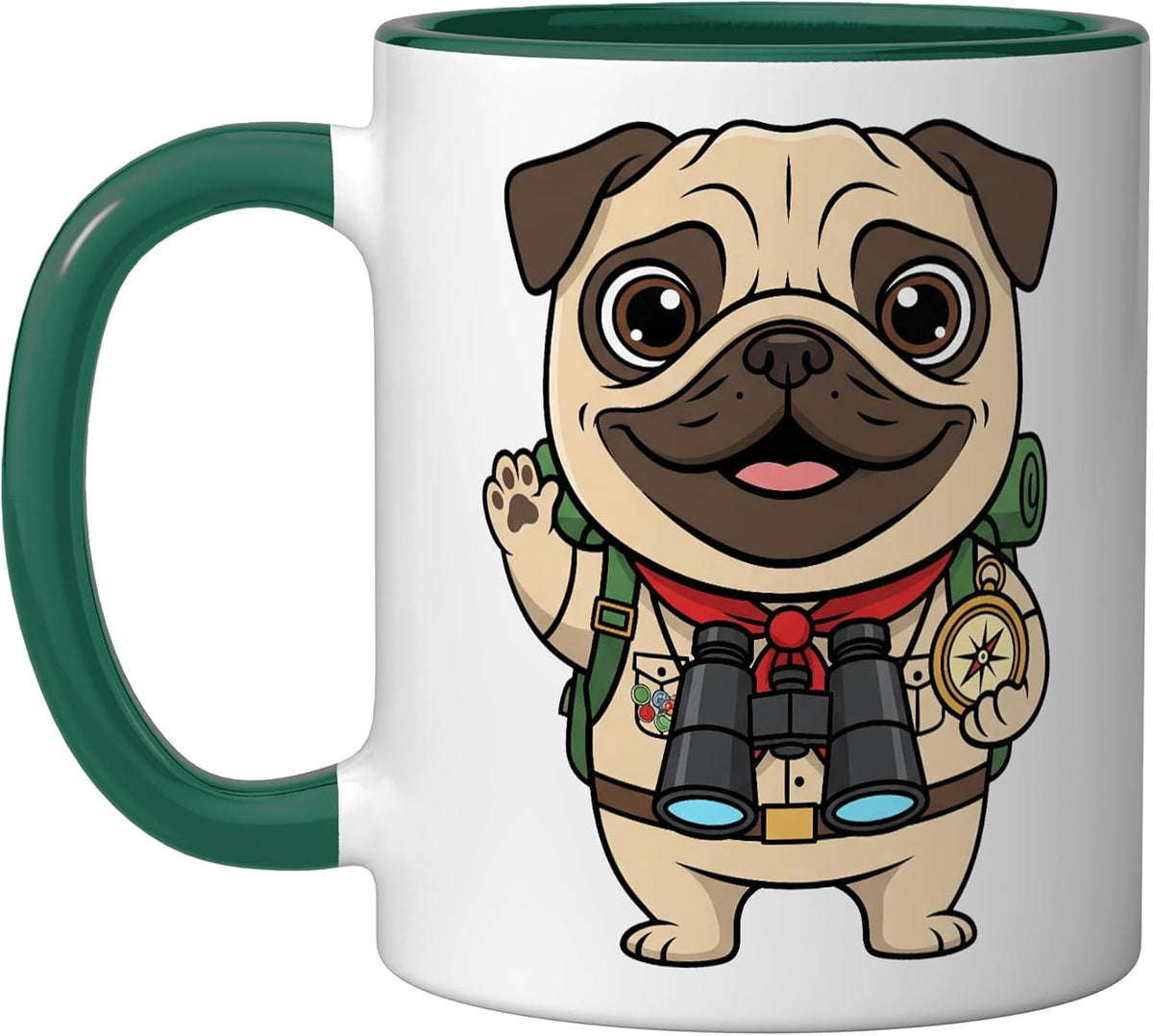 Funny Pug Hiker Cute Cartoon Camping Mountain Trail Ceramic Mug