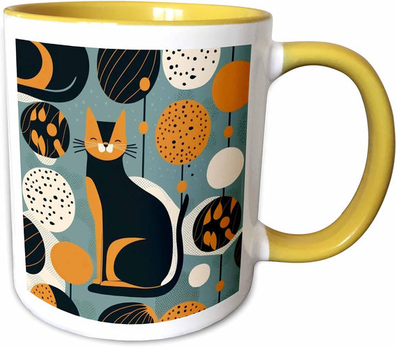 Curved Lines & Cats Converge In Modern Ceramic Mug