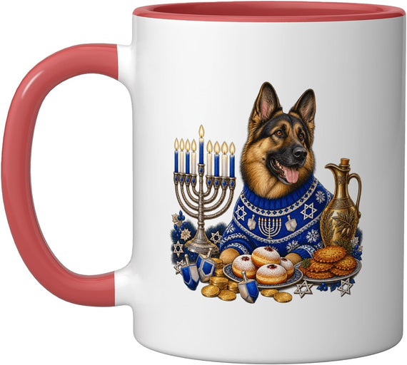 German Shepherd Hanukkah Menorah And Dreidels Ceramic Mug