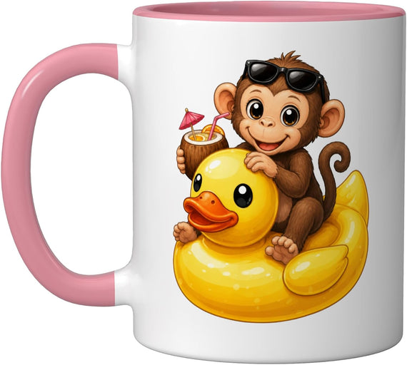 Cute Monkey Rubber Duck Ceramic Mug