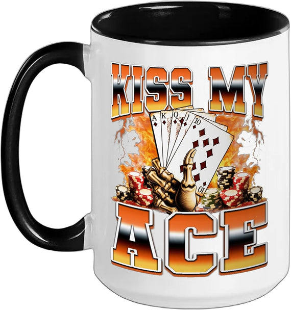 Kiss My Ace Poker Player Casino Gambling 90s Bootleg Style Ceramic Mug