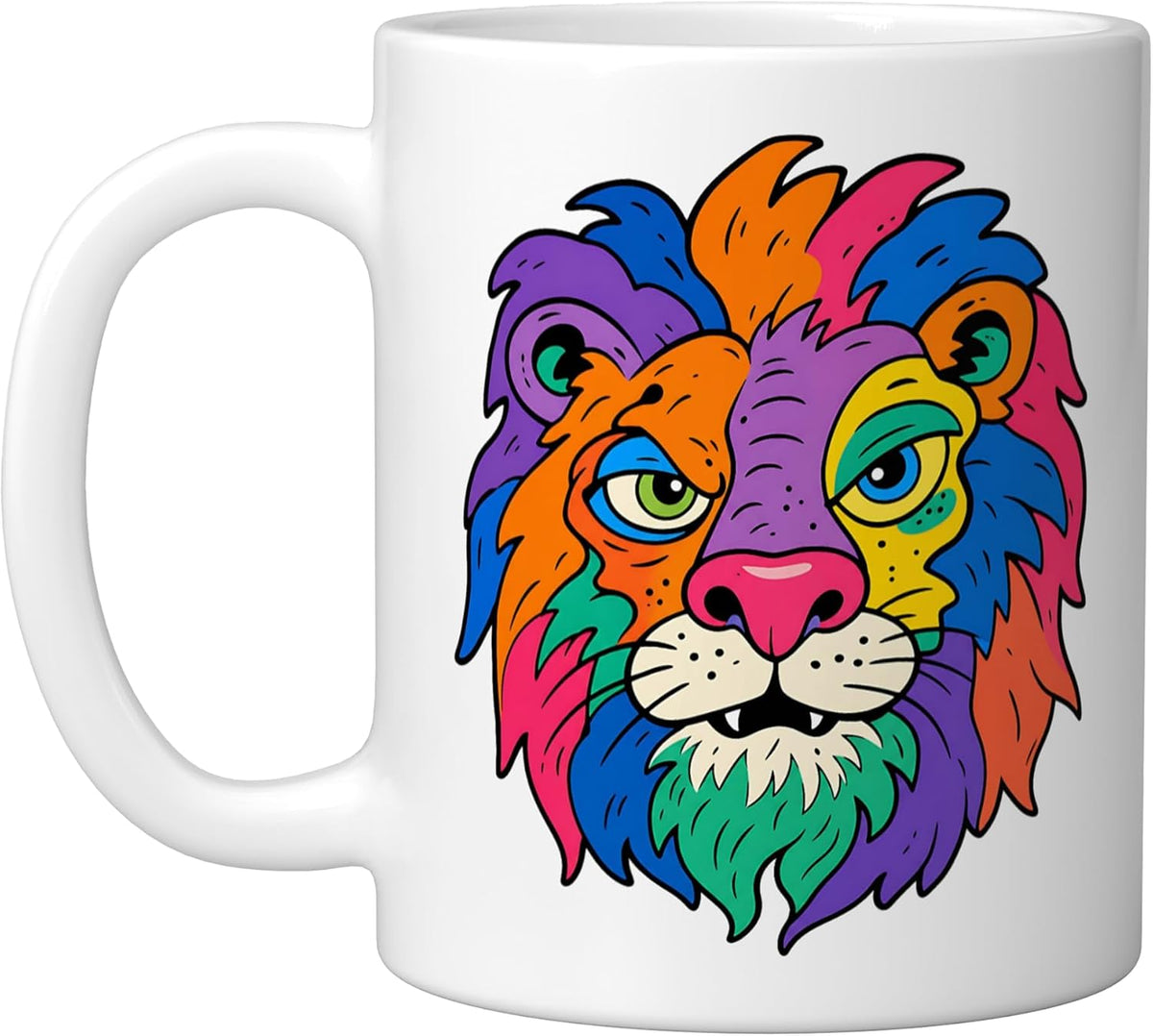 Colorful Pop Art Lion Face Vibrant Artwork, White Ceramic Mug