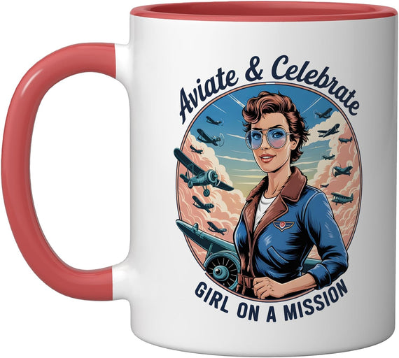 Cute Female Pilot Aircraft Plane Spotter Retro Military Ceramic Mug