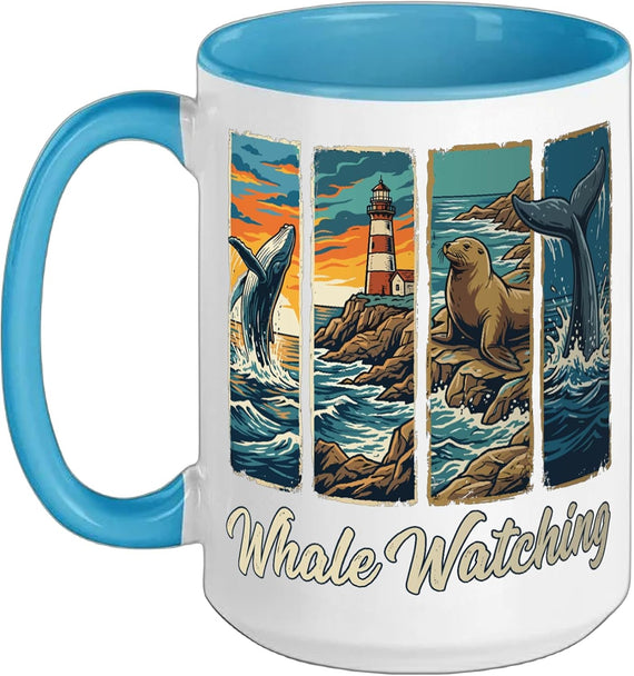 Vintage Whale Watching Retro Nautical Lighthouse Marine Ceramic Mug