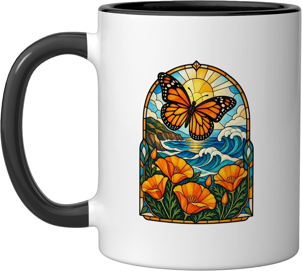 California Monarch Butterfly Golden Poppy Coast Ceramic Mug