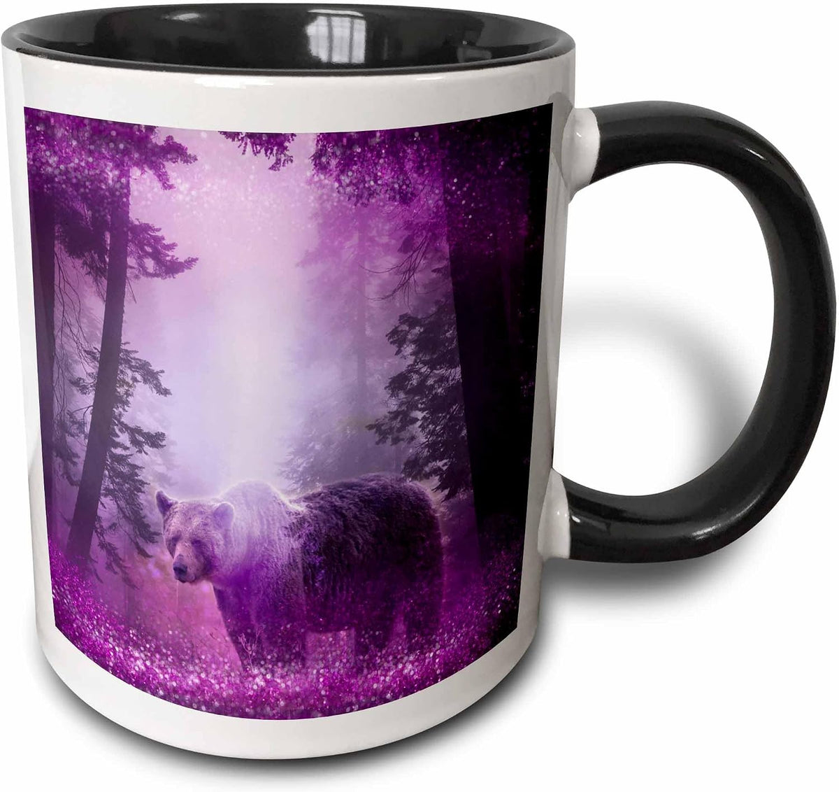 Bear In A Pink Purple Glittering Forest Ceramic Mug