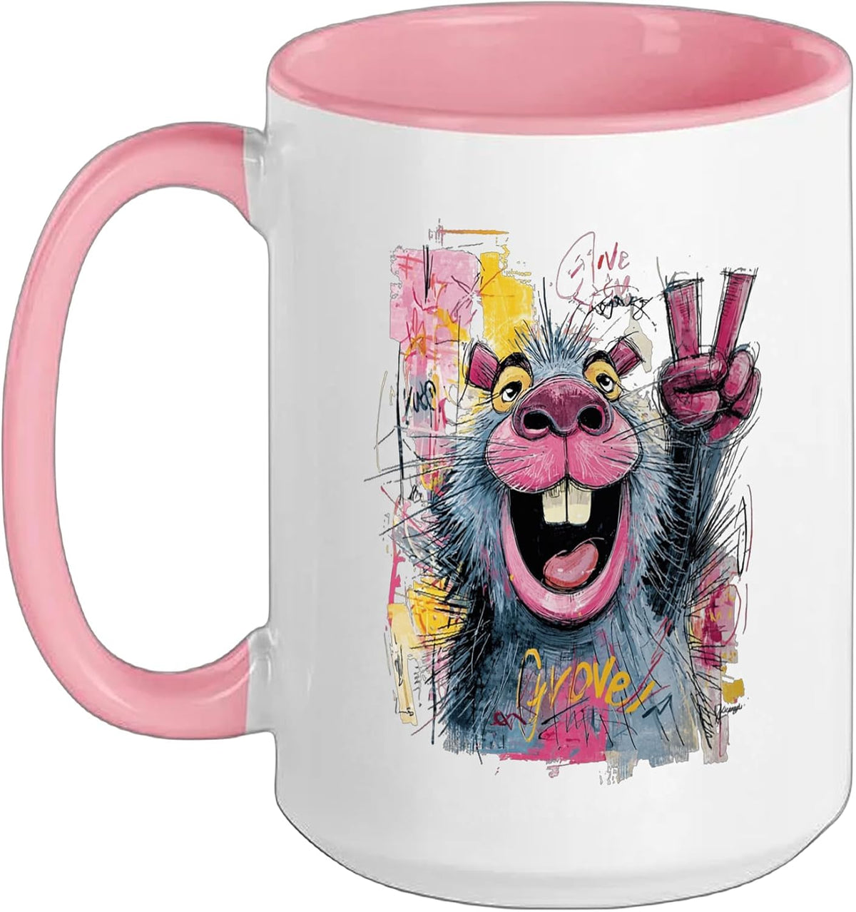 Rat Peace Graffiti Pop Character Graphic Art Sign Gesture Ceramic Mug