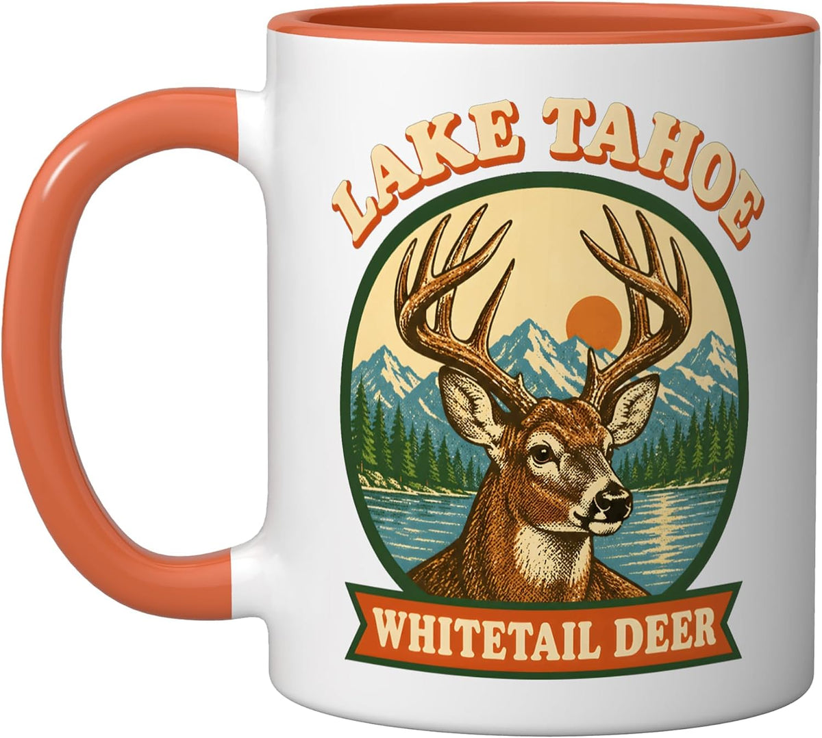 Lake Tahoe Whitetail Deer Retro Mountain Badge Ceramic Mug