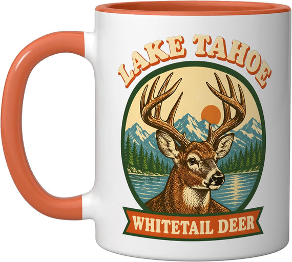 Lake Tahoe Whitetail Deer Retro Mountain Badge Ceramic Mug