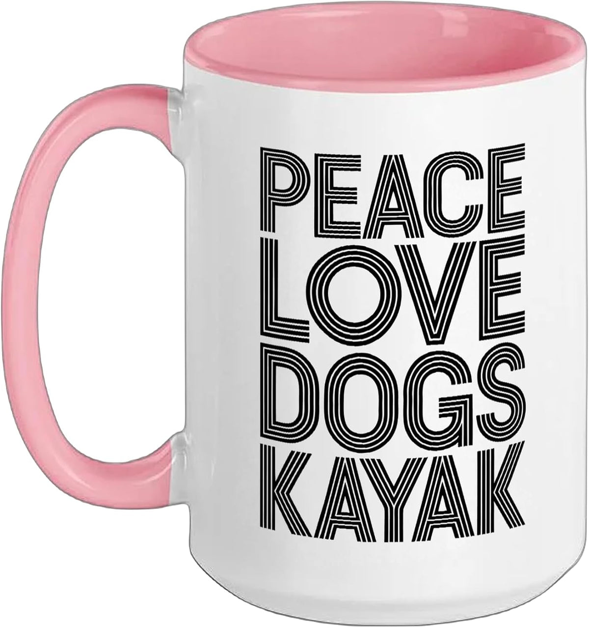 Peace Love Dogs Kayak Retro Typography Ceramic Mug