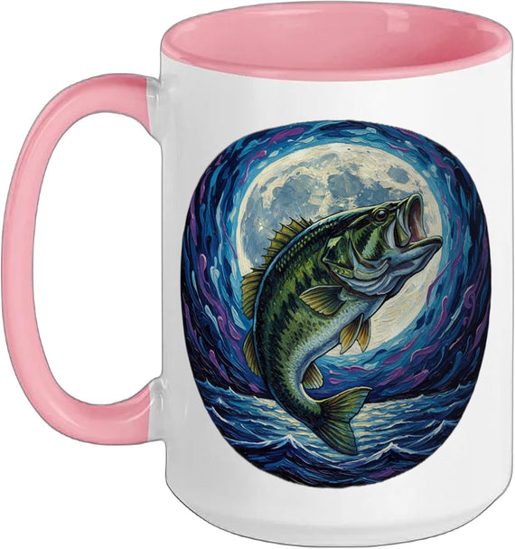 Largemouth Bass Fishing Action Jumps Water Angler Ceramic Mug
