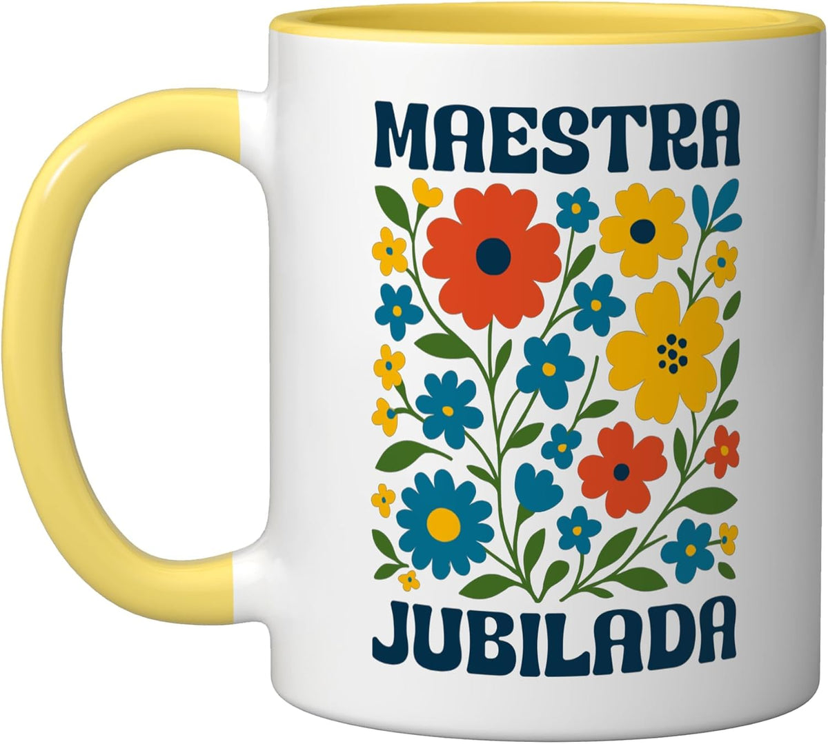 Maestra Jubilada Floral Boho Flowers Retired Spanish Ceramic Mug