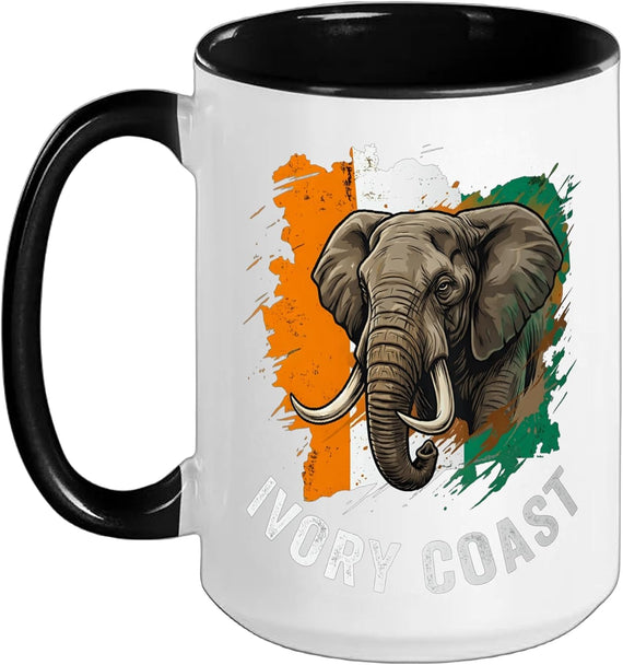 Ivory Coast Elephant Head And National Flag Brushstroke Ceramic Mug