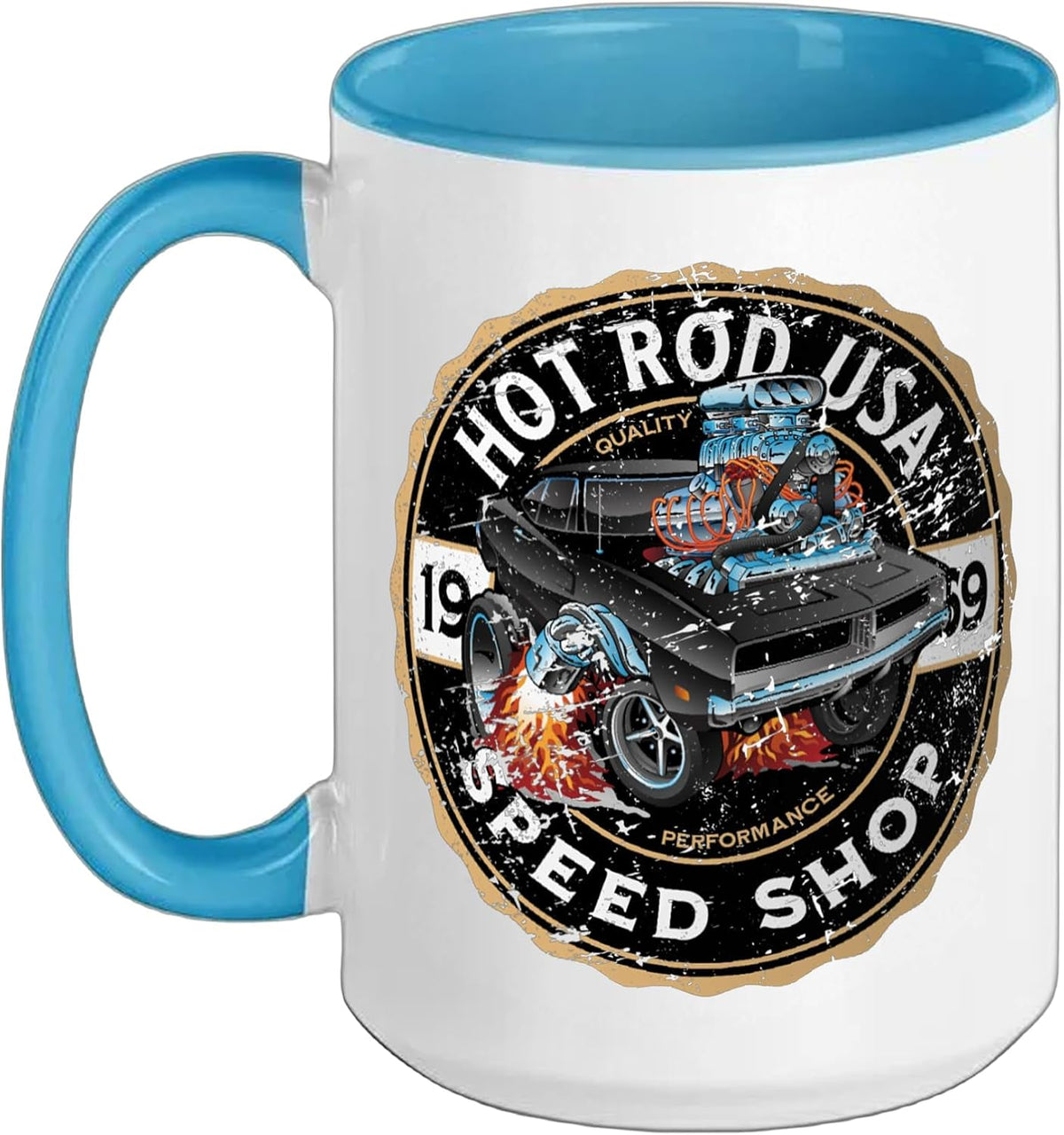 Hotrod Usa Classic Muscle Car Cartoon Distressed Design Ceramic Mug
