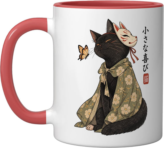 Black Cat Kitsune Mask Japanese Illustration Fall Ceramic Mug