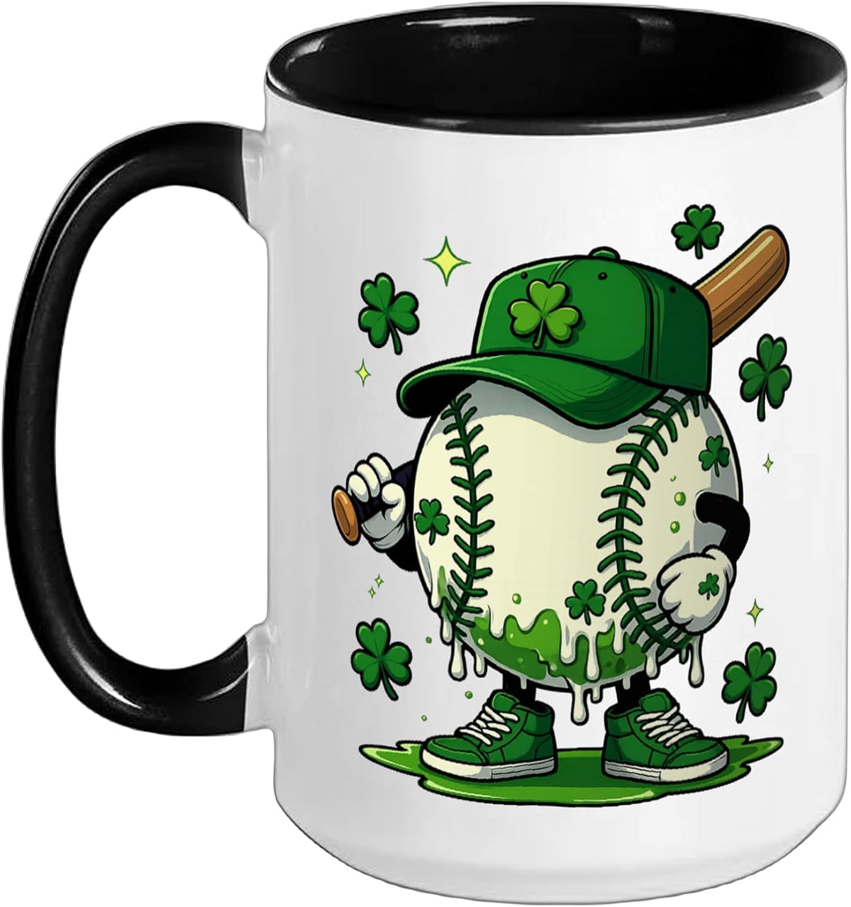 St. Patrick’S Day Drip Baseball And Shamrocks Ceramic Mug
