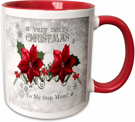 Merry Christmas Step Mom Poinsettia Ceramic Mug