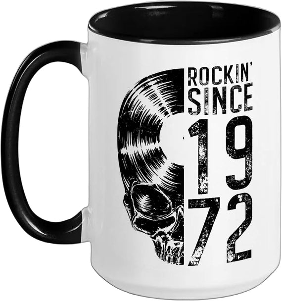 Rockin' Since 1972 Vintage Vinyl Record Lover Gothic Skull Ceramic Mug
